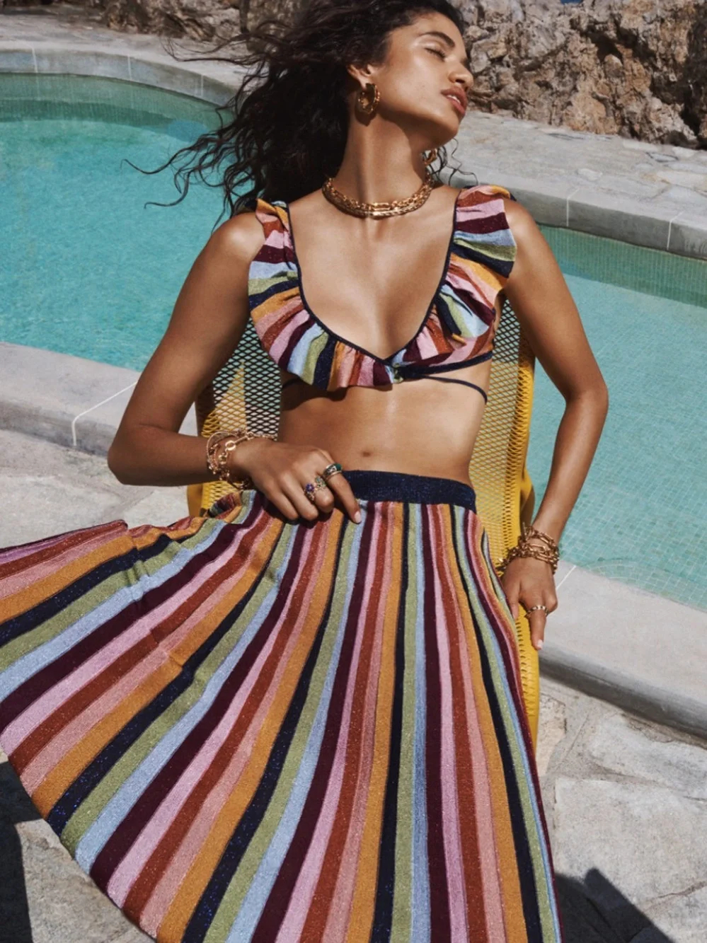 Zimmermann Alight Lurex Knit Wrap Bikini & Midi Skirt Set Size 0 Like New
